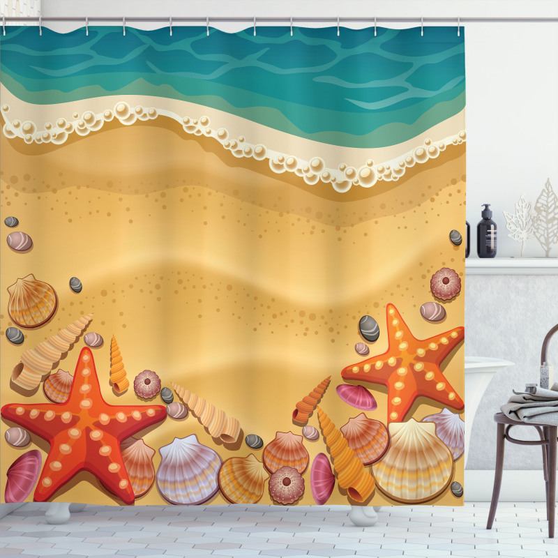 Seashell on Shore Cartoon Shower Curtain