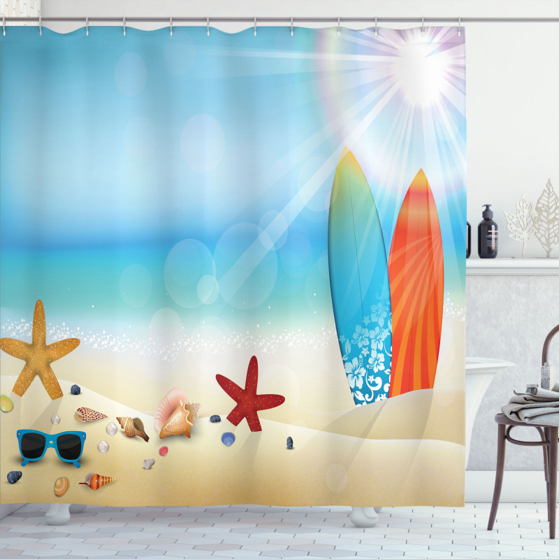 Sand Beach Surfboard Shower Curtain