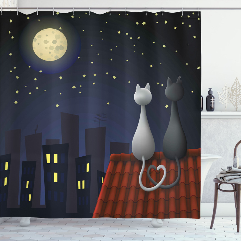 Cats on the Roof Valentines Shower Curtain