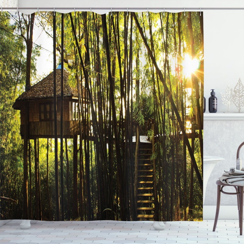 Hut in Idyllic Forest Shower Curtain