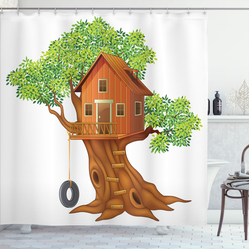 Wooden Home on Branches Shower Curtain