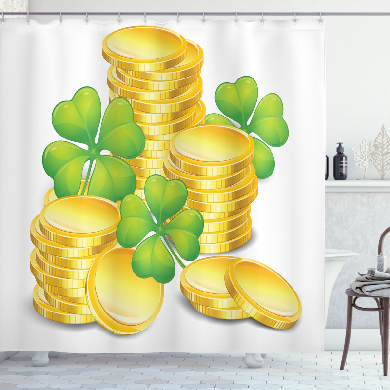 Coins and 4 Leaf Shamrock Shower Curtain