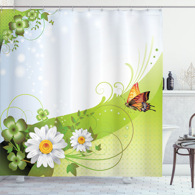 Springtime Butterfly Daisy Shower Curtain
