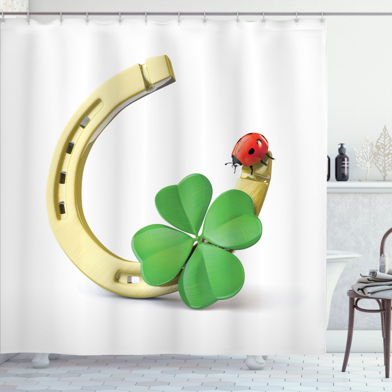 Horseshoe Ladybug Shamrock Shower Curtain