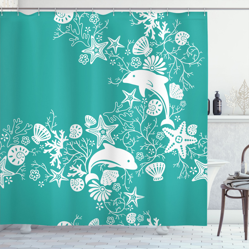 Dolphins and Flowers Shower Curtain