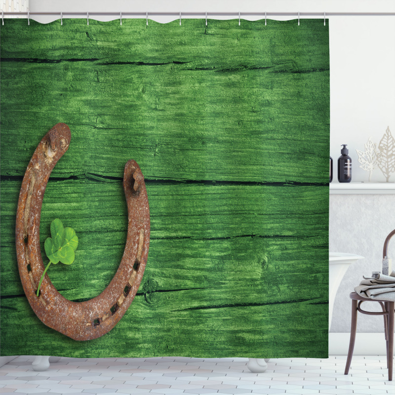 Rusty Horseshoe Shamrock Shower Curtain