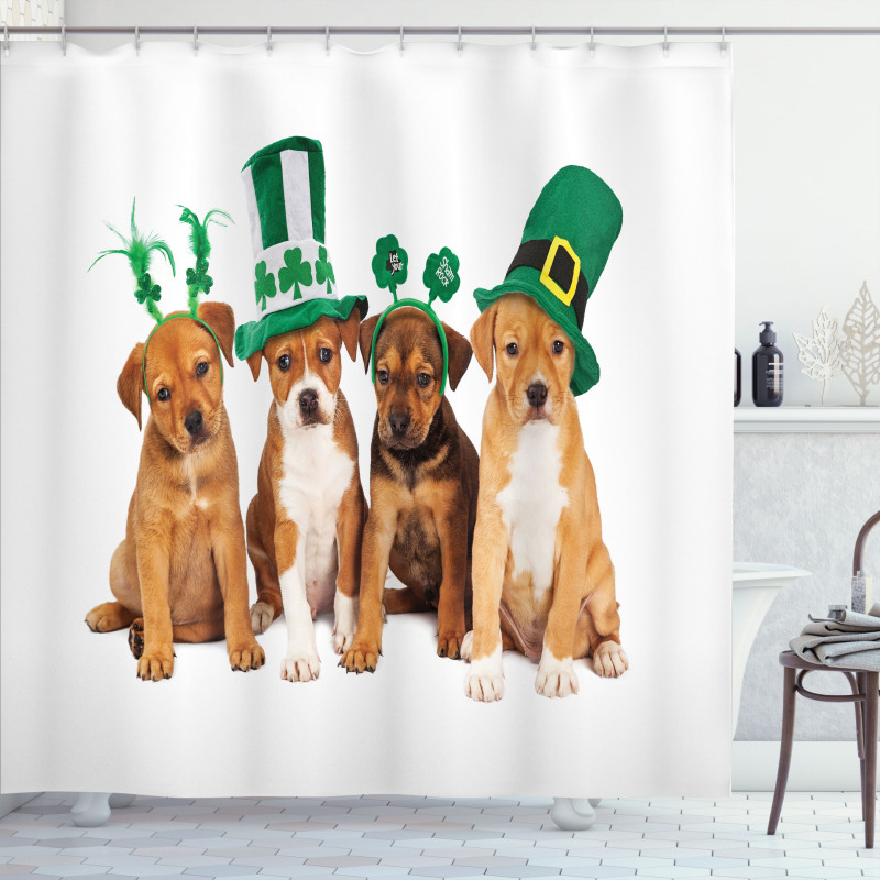 Puppies with Irish Hat Shower Curtain