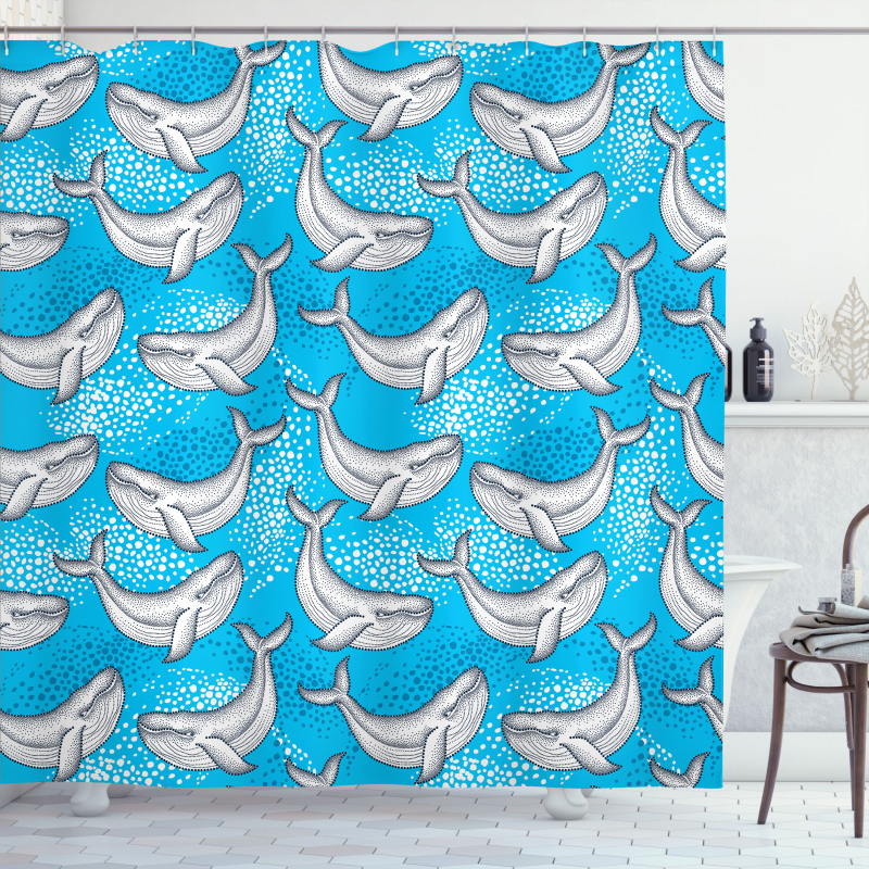 Dotted Whale Sea Ocean Shower Curtain