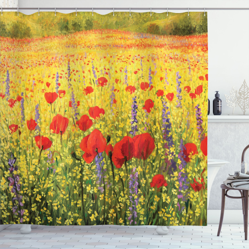 Field with Poppies Farm Shower Curtain