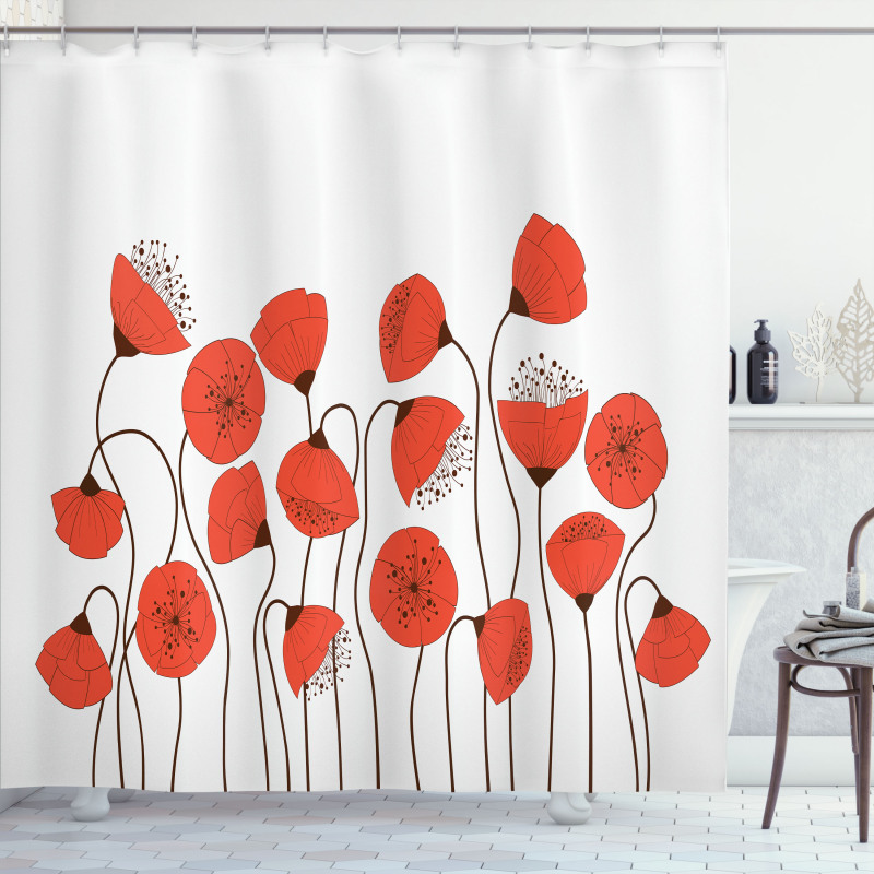 Summer Poppy Flowers Shower Curtain