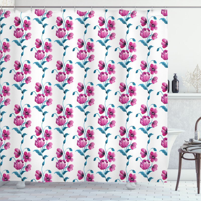 Poppies Leaves Buds Shower Curtain