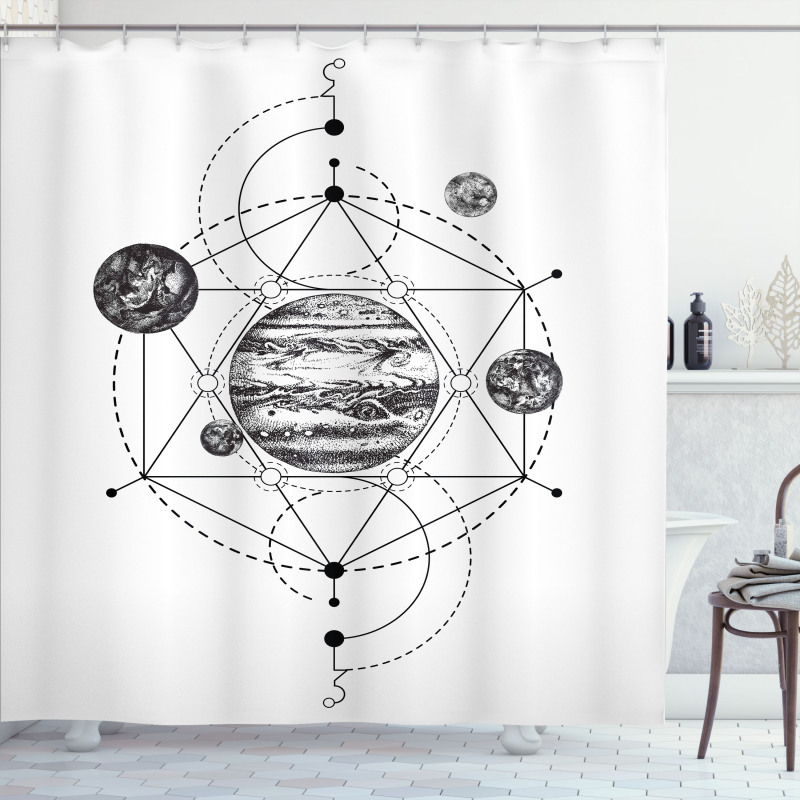 Modern Geometric Planets Shower Curtain