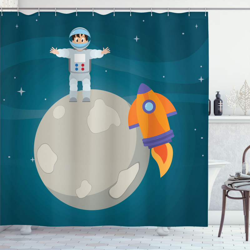 Happy Astronaut on Moon Shower Curtain