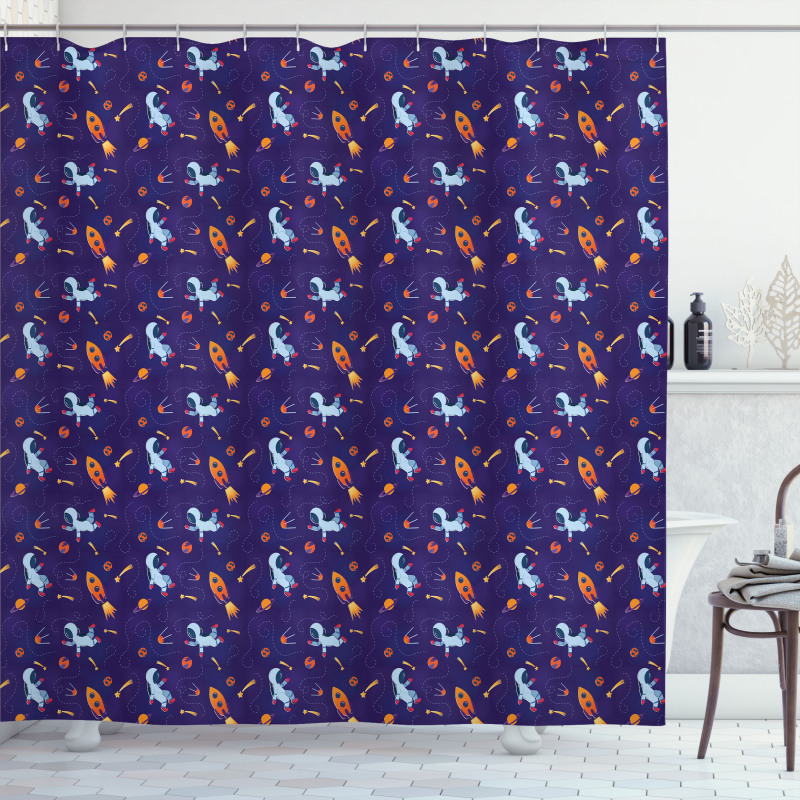 Astronauts Planets on Space Shower Curtain