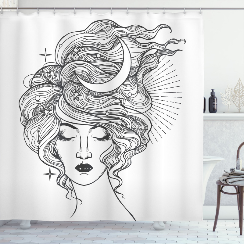 Modern Woman Starry Hair Shower Curtain