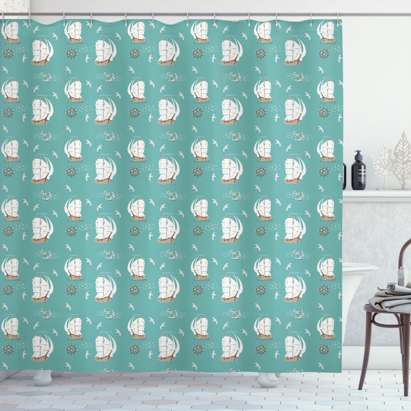 Pirate Ship Anchor Seagulls Shower Curtain