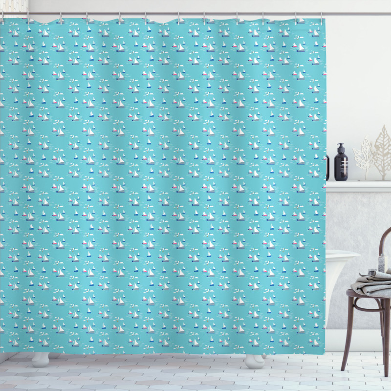 Seagulls Sailboats Waves Shower Curtain