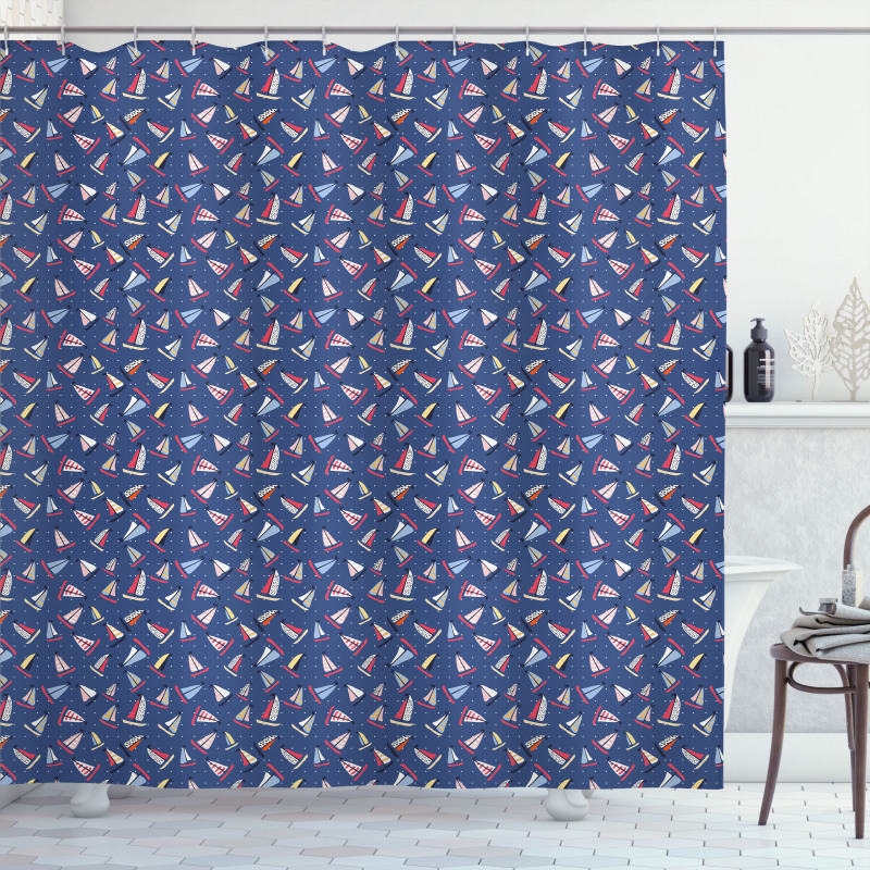 Colorful Sailboat Polka Dot Shower Curtain