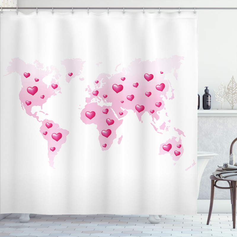 Global Dots Heart Love Shower Curtain