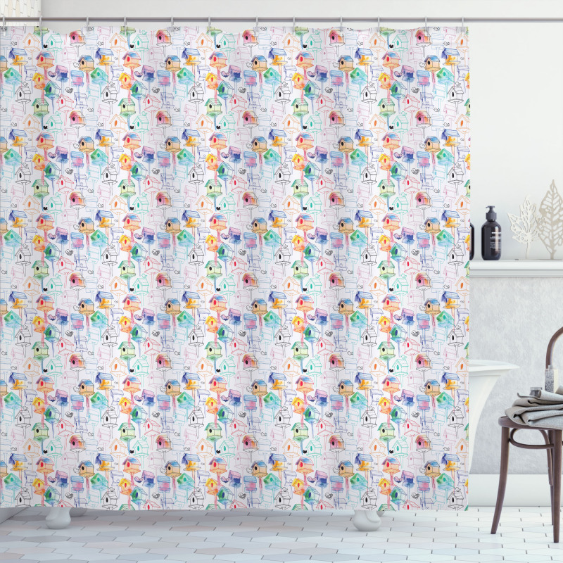 Colorful Nests Sketch Shower Curtain