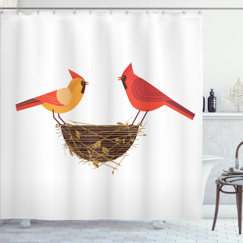 Red Cardinals Couple Nest Shower Curtain