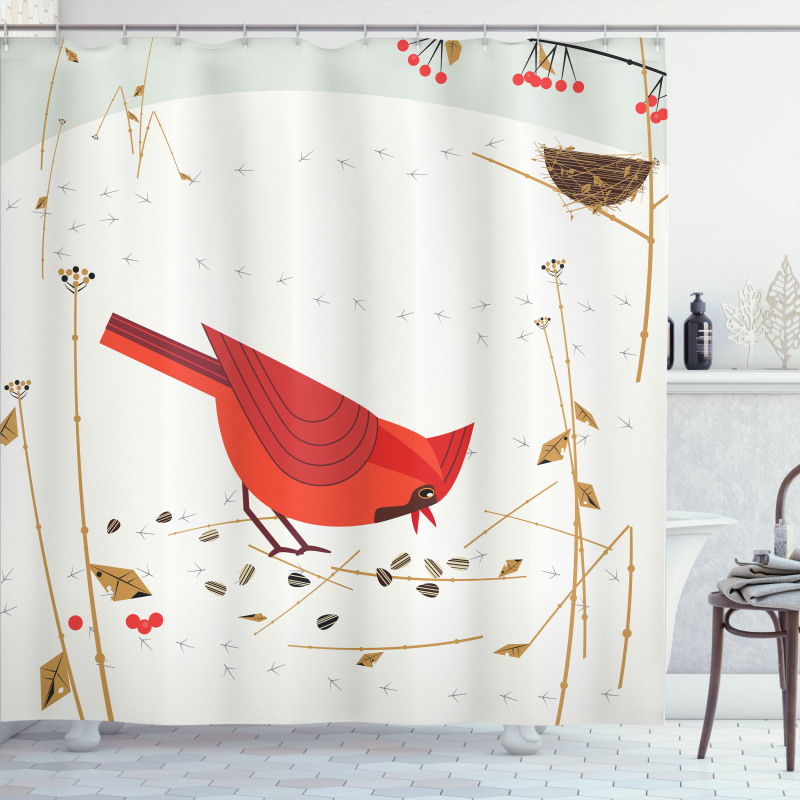 Red Cardinal in Autumn Shower Curtain