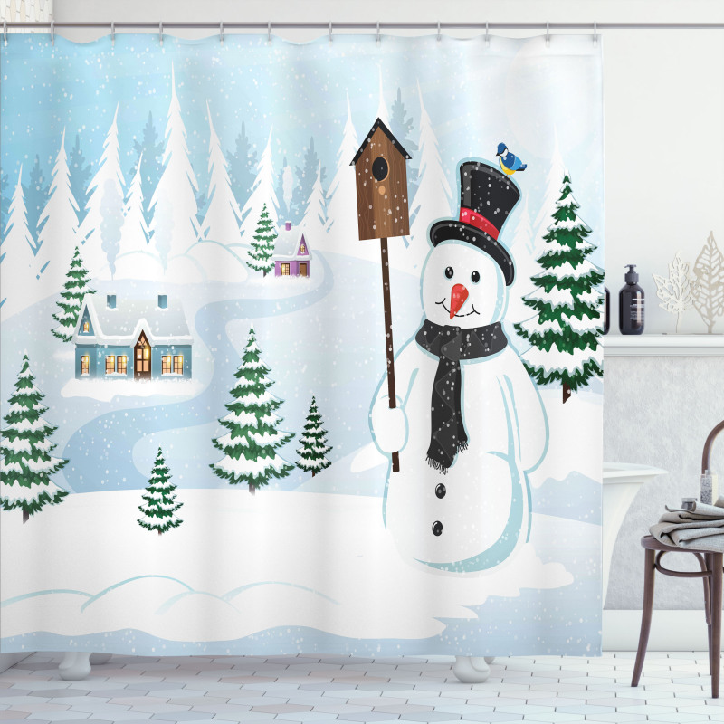 Frosty Holds Nest Graphic Shower Curtain