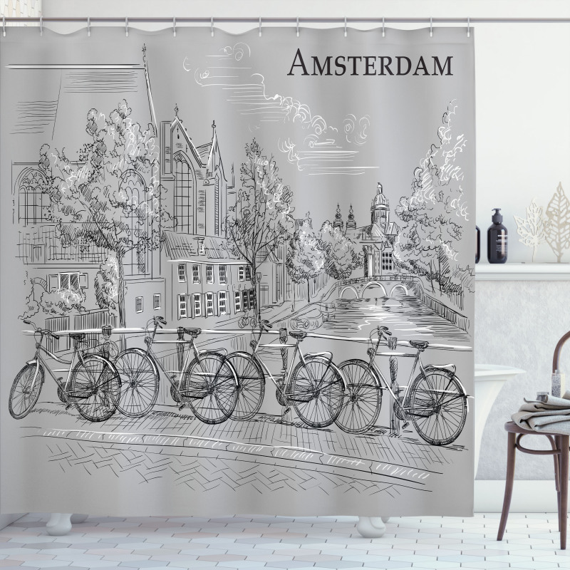 Bicycles by the Canal Shower Curtain