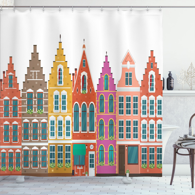 European Colorful Houses Shower Curtain