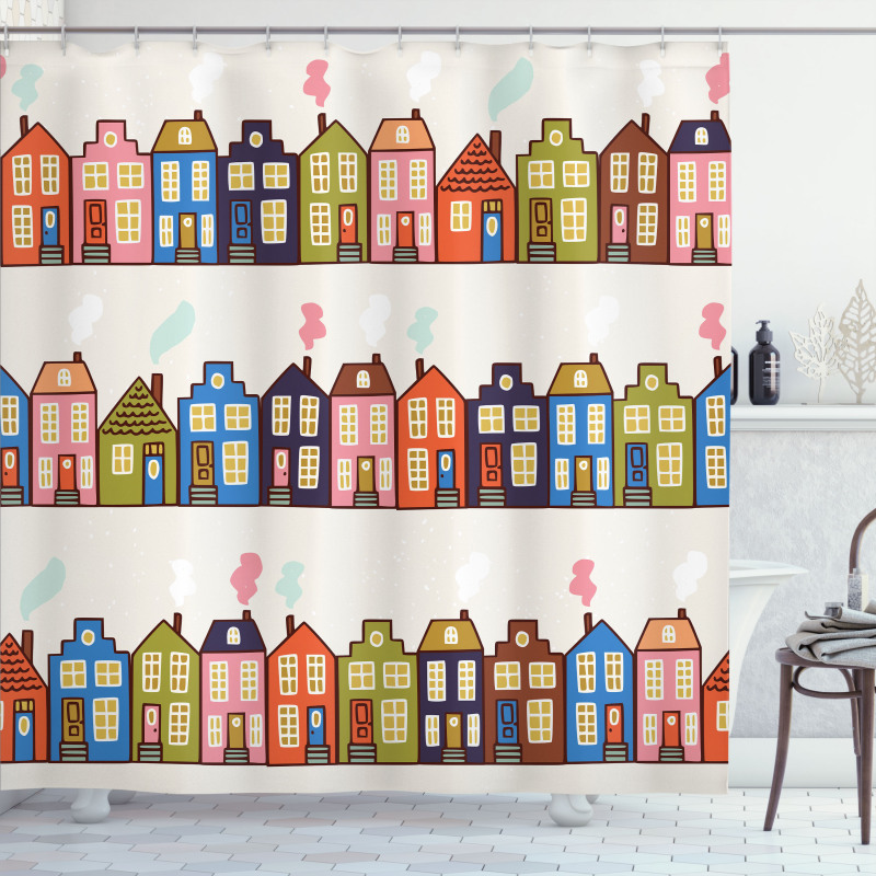 Funky Houses on Streets Shower Curtain