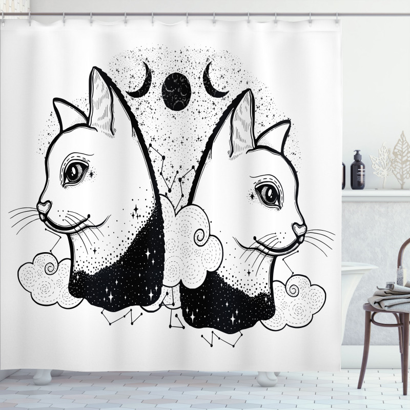 Cats with Moon Clouds Stars Shower Curtain