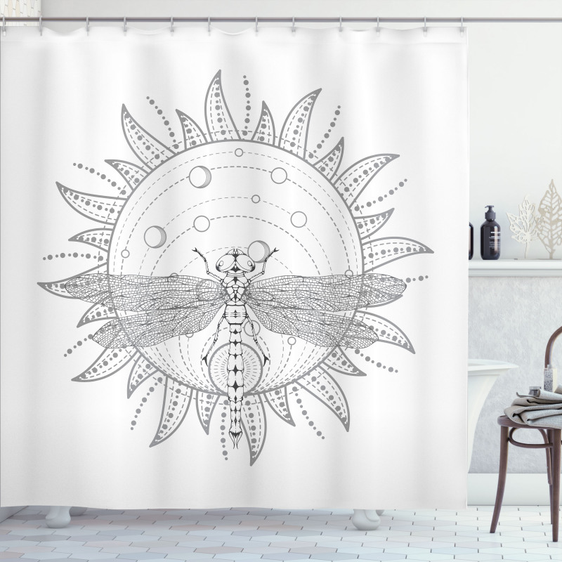 Neutral Sun and Dragonfly Shower Curtain