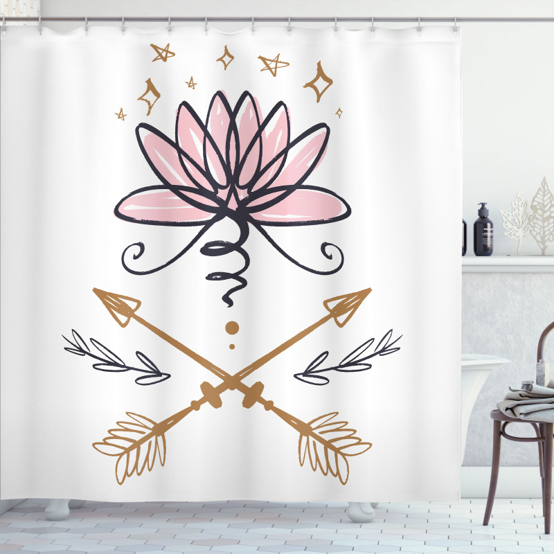 Lotus and Arrows Sketch Shower Curtain