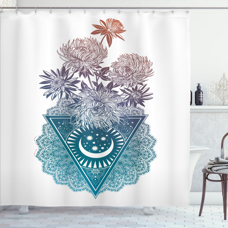 Flowers Moon and Lace Motif Shower Curtain