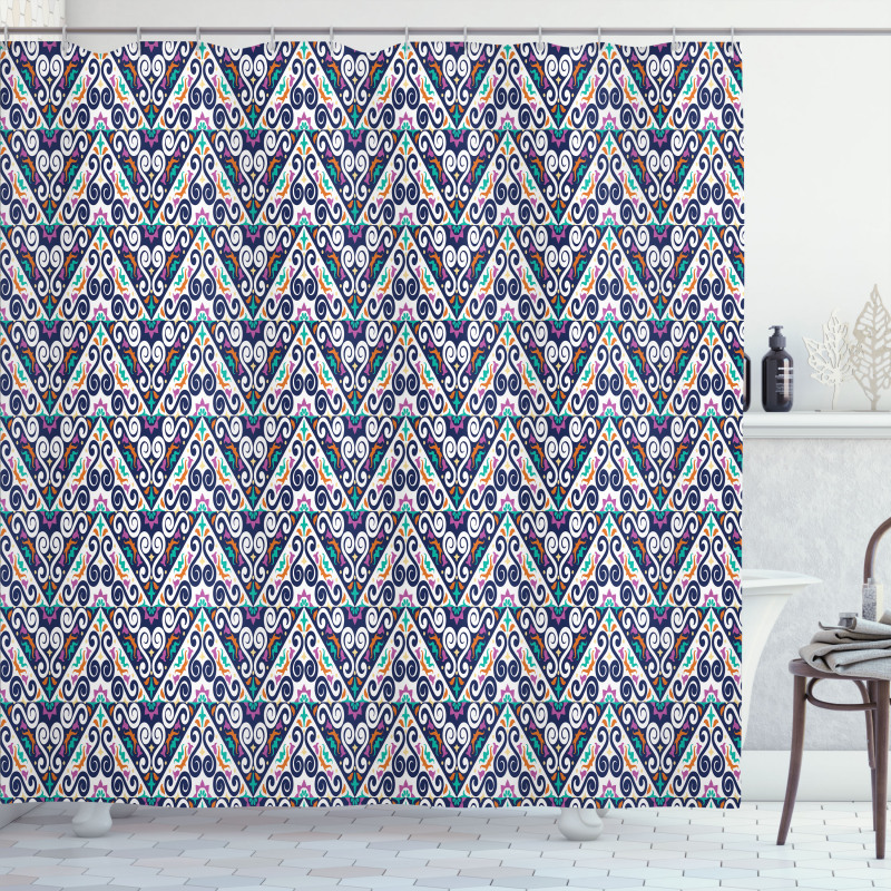 Abstract Folk Ornamental Motif Shower Curtain