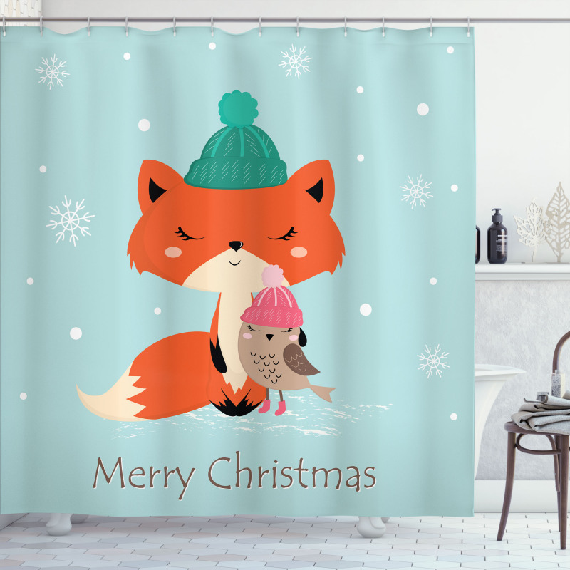 Merry Christmas Bird Animal Shower Curtain