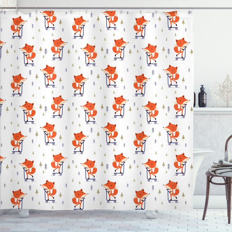 Animal with Scooter Tiny Trees Shower Curtain