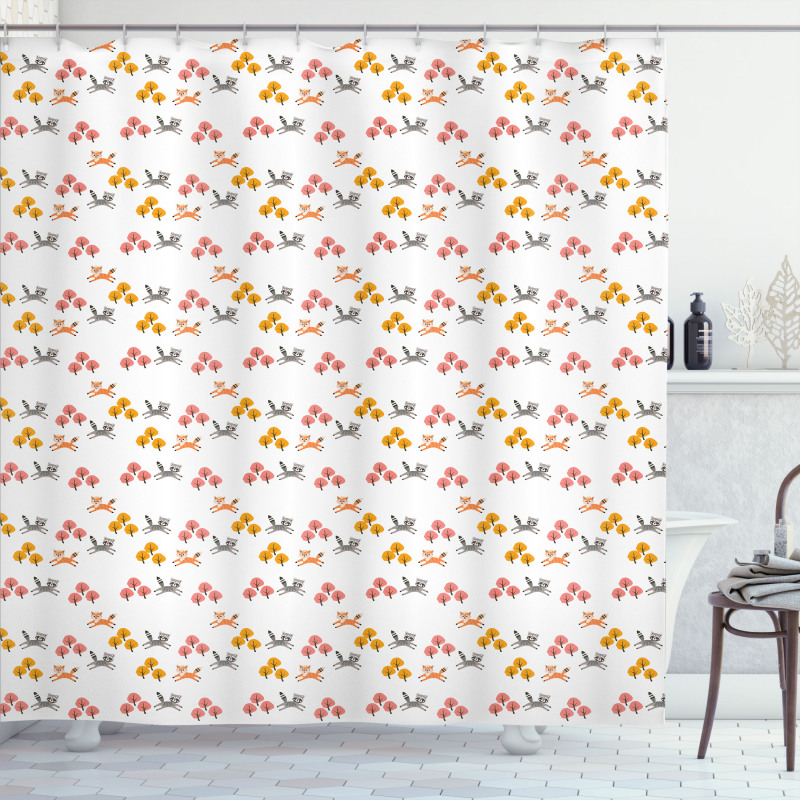 Little Raccoons and Foxes Shower Curtain