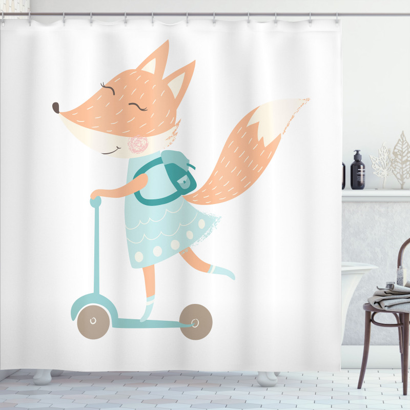 Happy Animal and Bag on Scooter Shower Curtain