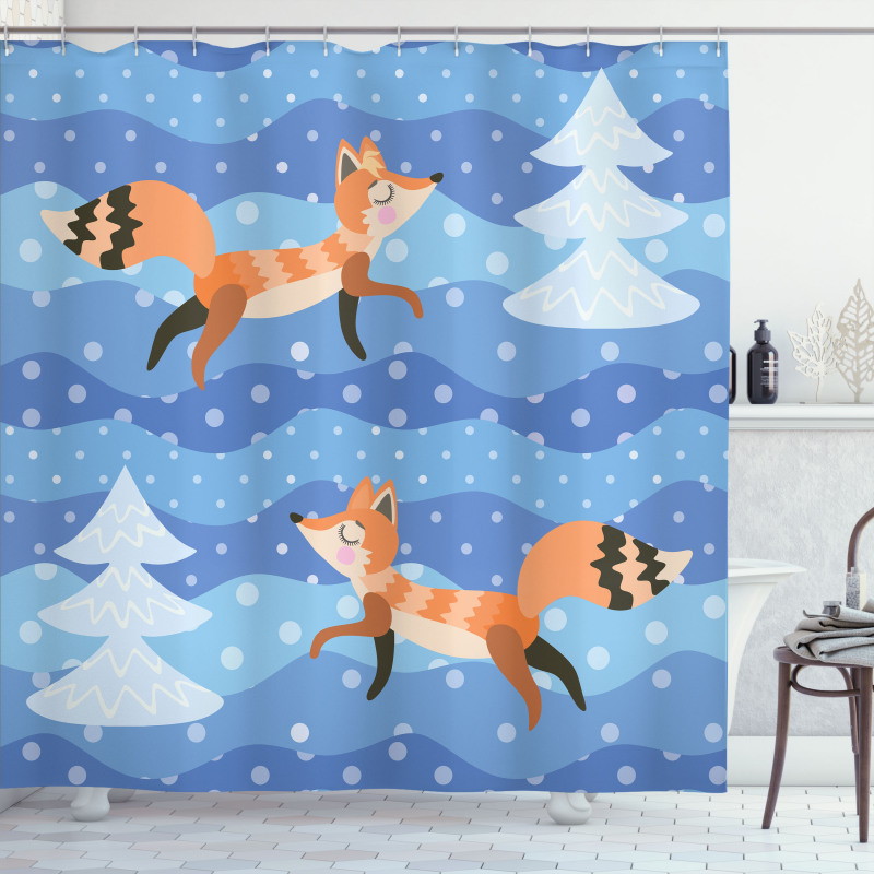 Winter Snowing Tree and Animal Shower Curtain