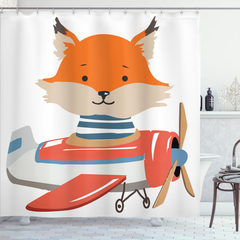 Funny Animal in Little Airplane Shower Curtain