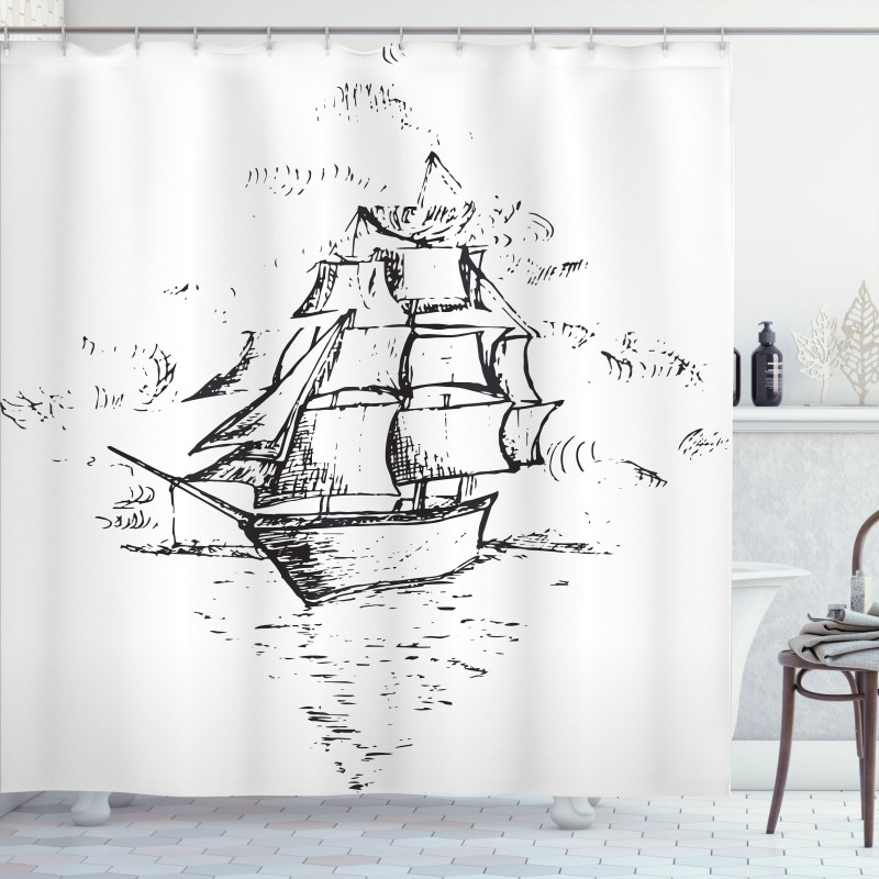 Sailboat Sketch Shower Curtain