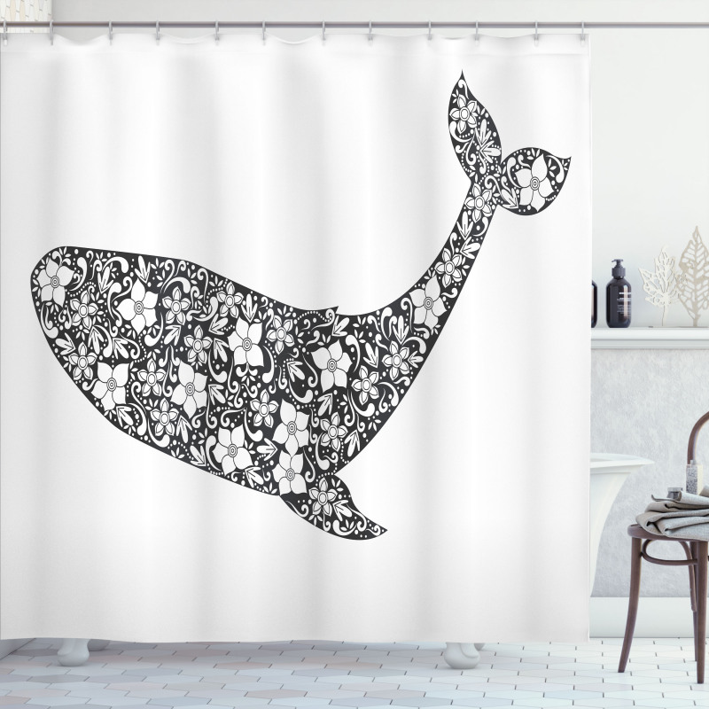 Zentangle Whale Shower Curtain