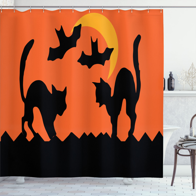 Crescent Cats and Bats Shower Curtain