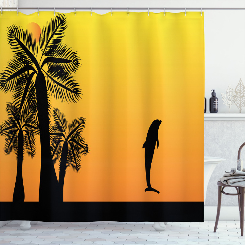 Ombre Sunset Palms Dolphin Shower Curtain