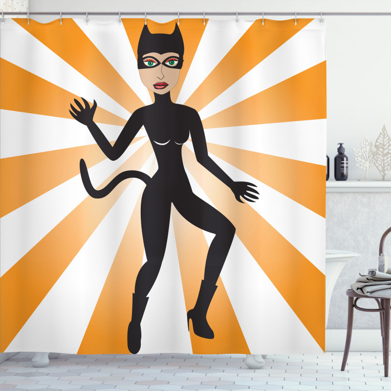 Cat Woman in Costume Rays Shower Curtain