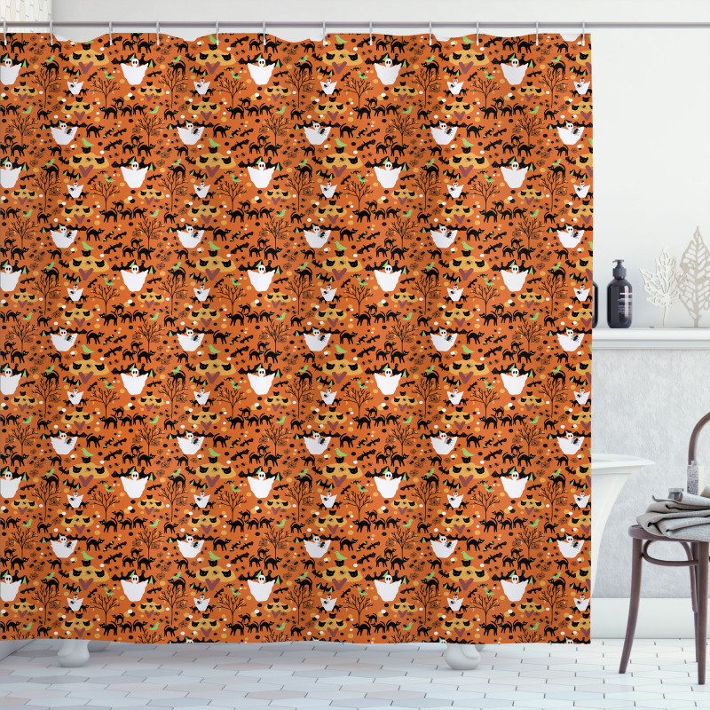 Ghost Cats Bats Spiders Shower Curtain