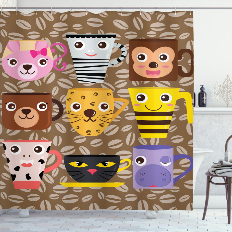 Animal Mugs Print Shower Curtain