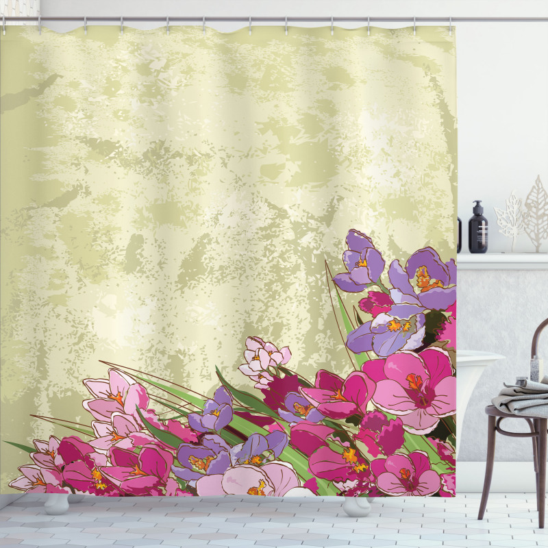 Flora Grunge Theme Shower Curtain