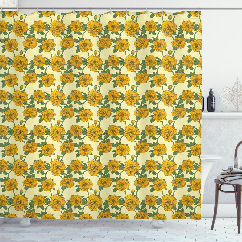 Graphical Flowers Shower Curtain